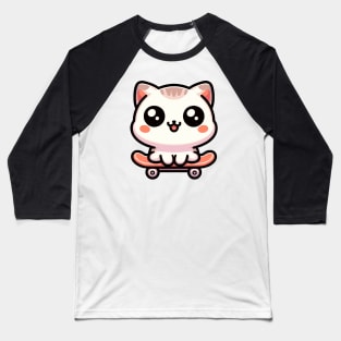 Kawaii Cat on a Skateboard Baseball T-Shirt